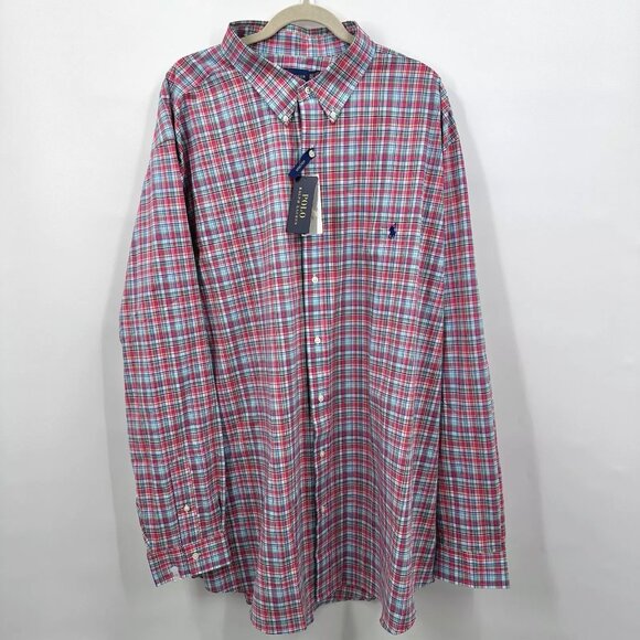 Polo Ralph Lauren Mens Shirt 3XLT Button Up Plaid Multicolor Pink Stretch NEW - Picture 5 of 12